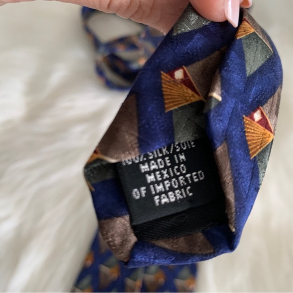 Oscar de la Renta 100% Silk Blue Abstract Mens Tie - Picture 4 of 7